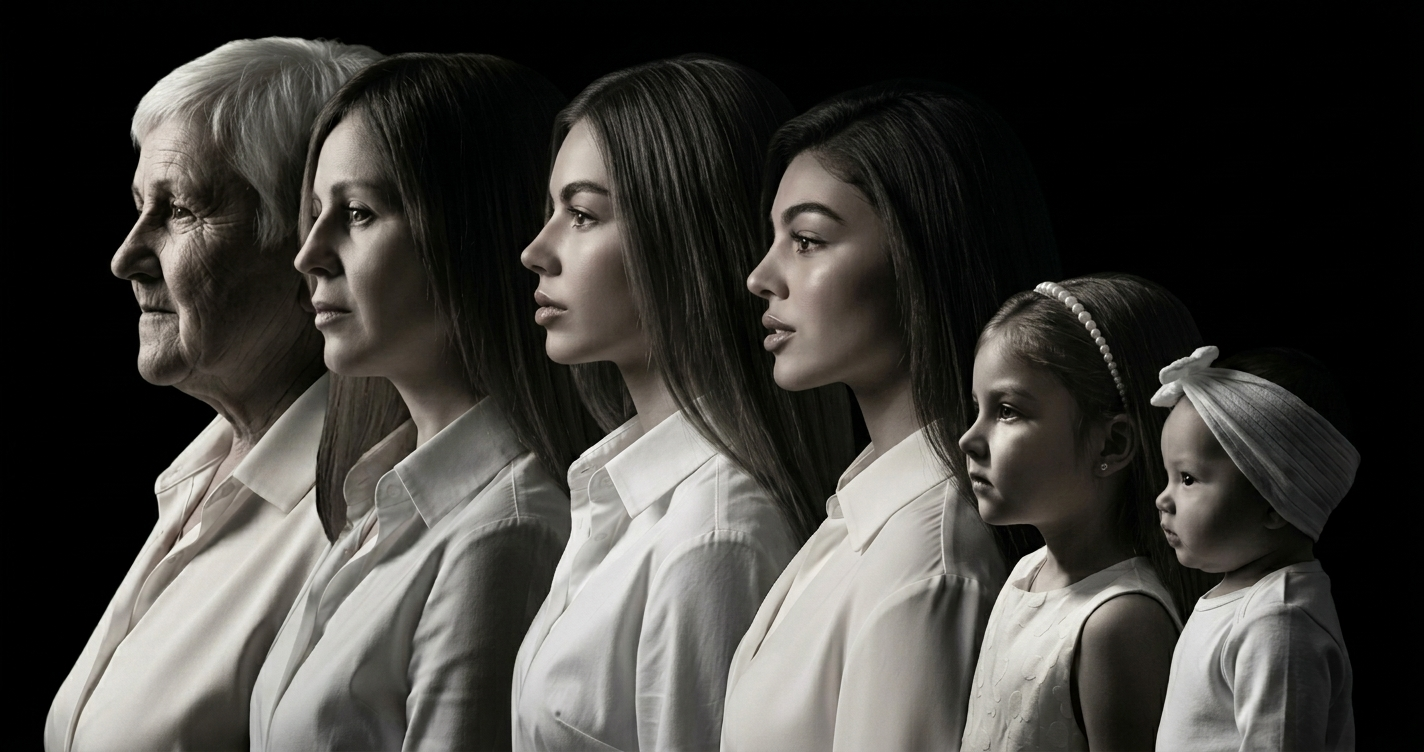 Family silhouettes across generations, representing patterns passed down through families