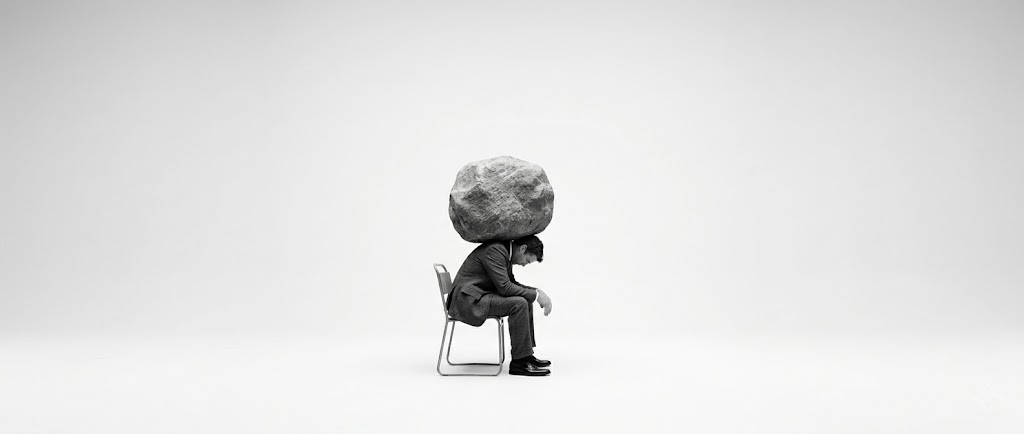 Person sitting quietly with a contemplative expression, reflecting on the weight of unspoken emotions